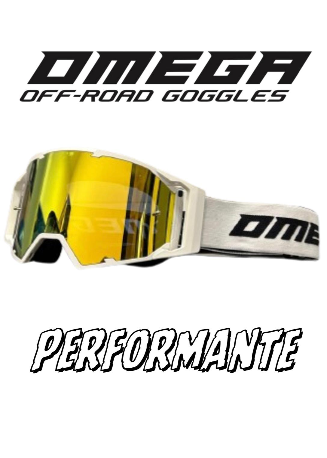 Occhiale Omega performante rosso per motocross con lente specchiata gialla