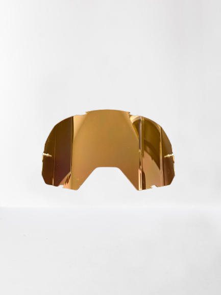 Dettaglio lente specchiata Omega Performante con finitura riflettente arancione per off-road motocross enduro motard
